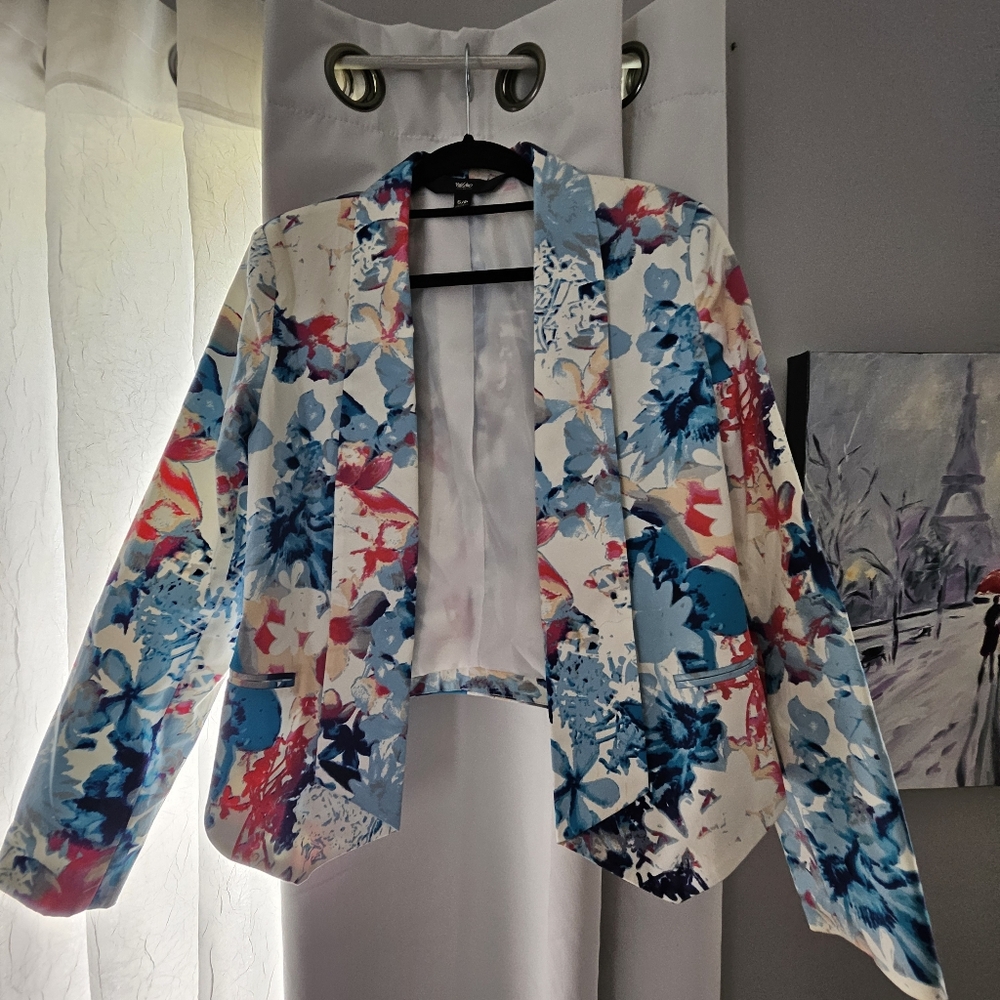 Mossimo Supply Co. Blue and Red Blazer with Floral Design